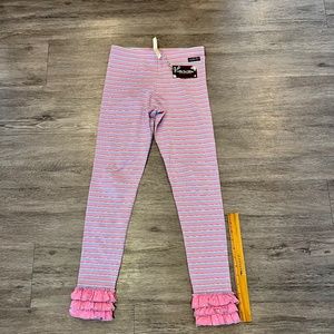 NWT Matilda Jane girls 3 ruffle Leggings pink, blue and white stripe  (size 14)